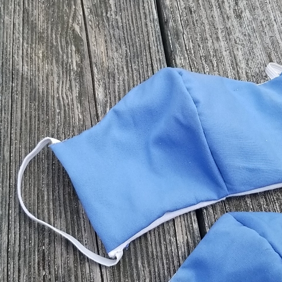 2 Handmade Adult Blue Cotton Washable Face Masks - Picture 2 of 5